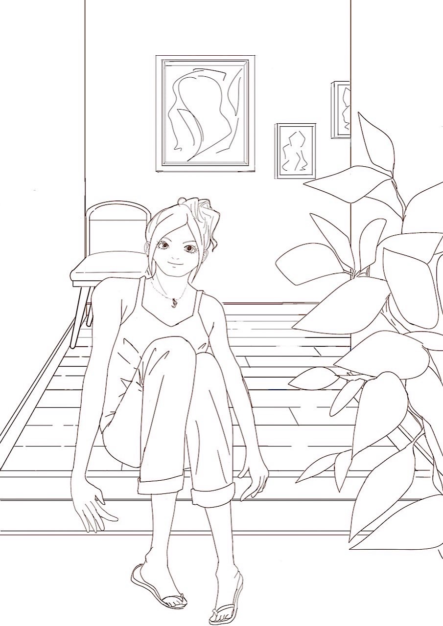 A girl sitting in the entrance hall