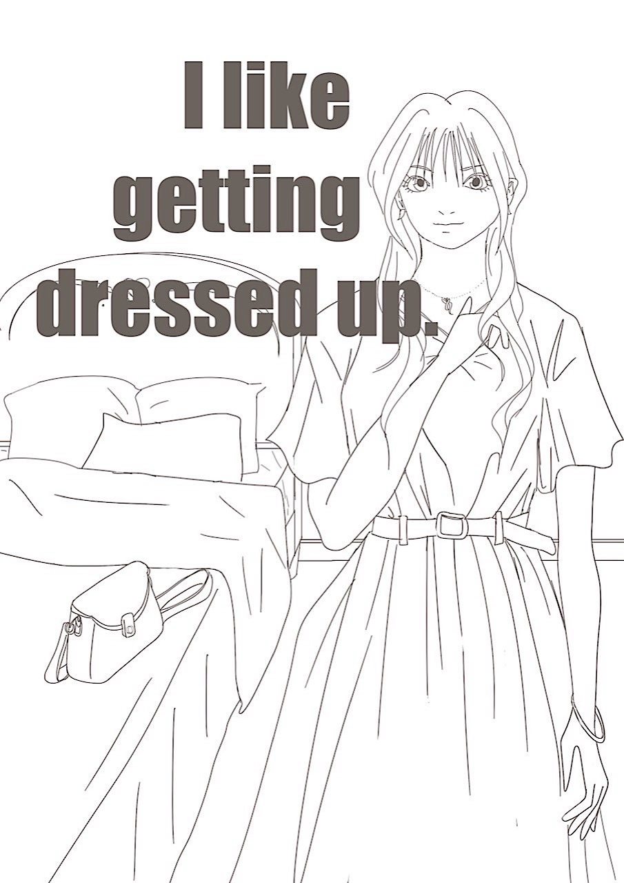 A girl standing in her bedroom