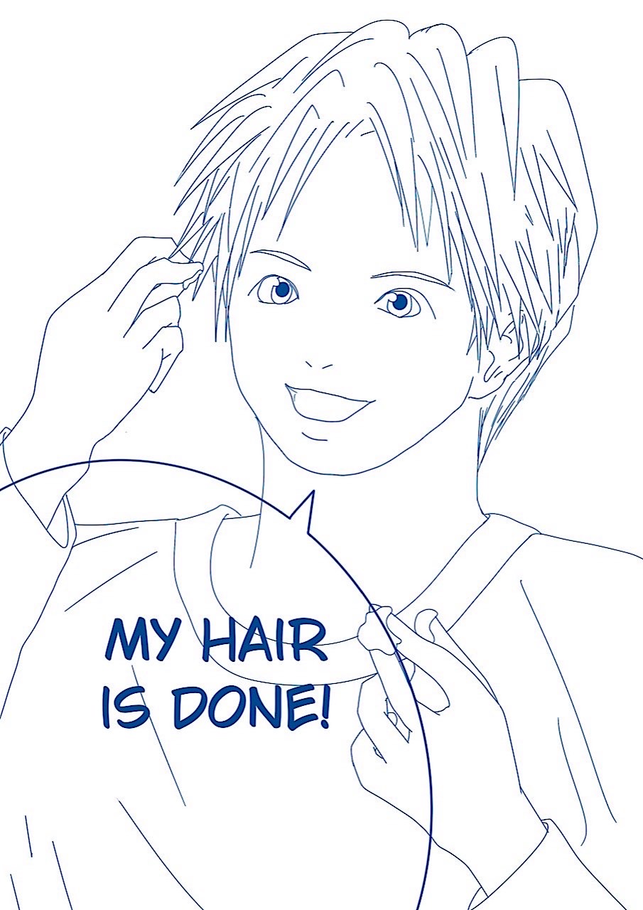 A boy staying his hair